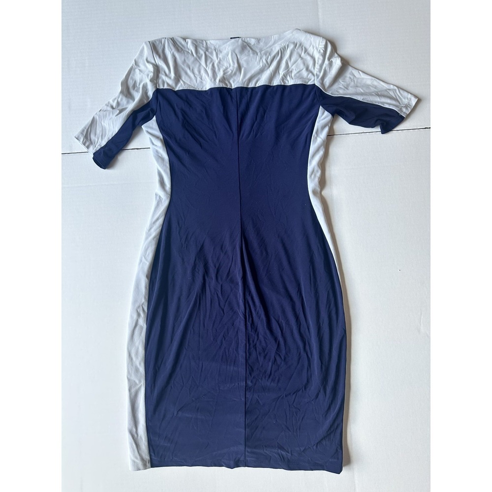 Chaps Colorblock Sheath Dress Navy Blue Gray Ruched Boat Neck Womens Medium - Picture 6 of 9